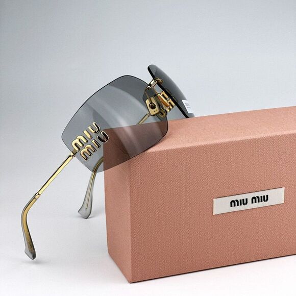NEW Miu Miu MU54YS 5AK30B Gold Light Grey Wraparound Rimless Women Sunglasses main image 10